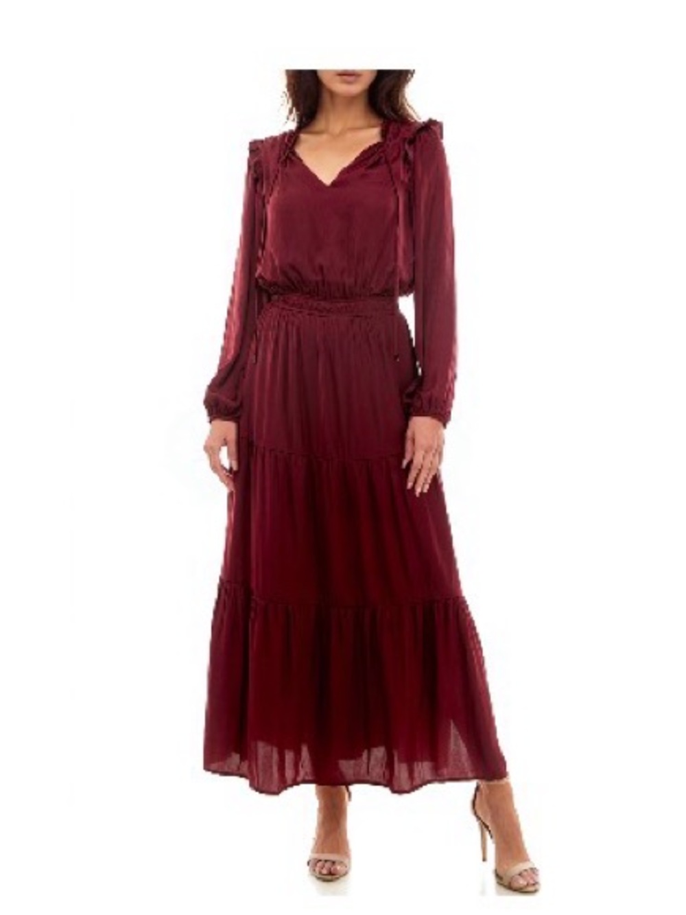 Socialite Burgundy Long Sleeve Maxi Dress